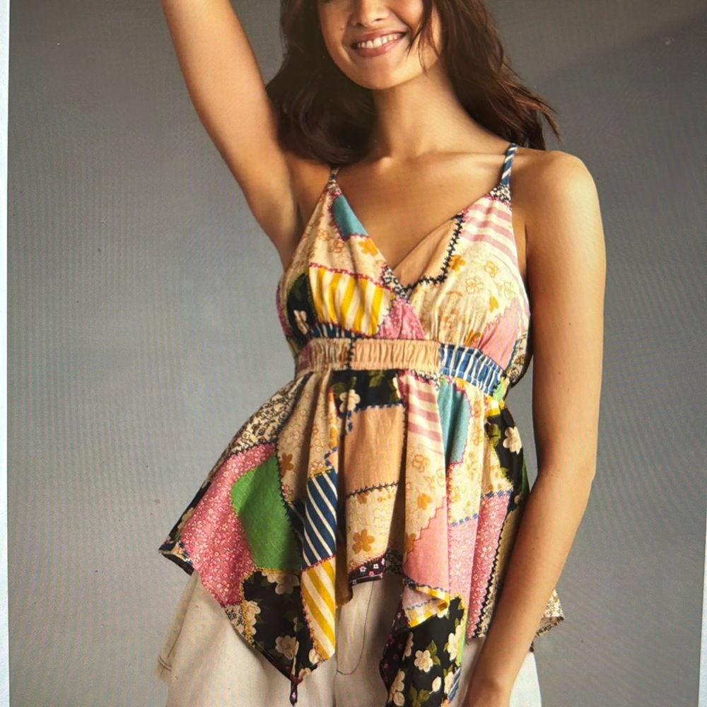 Anthropologie Colorful Patchwork Sleeveless Top